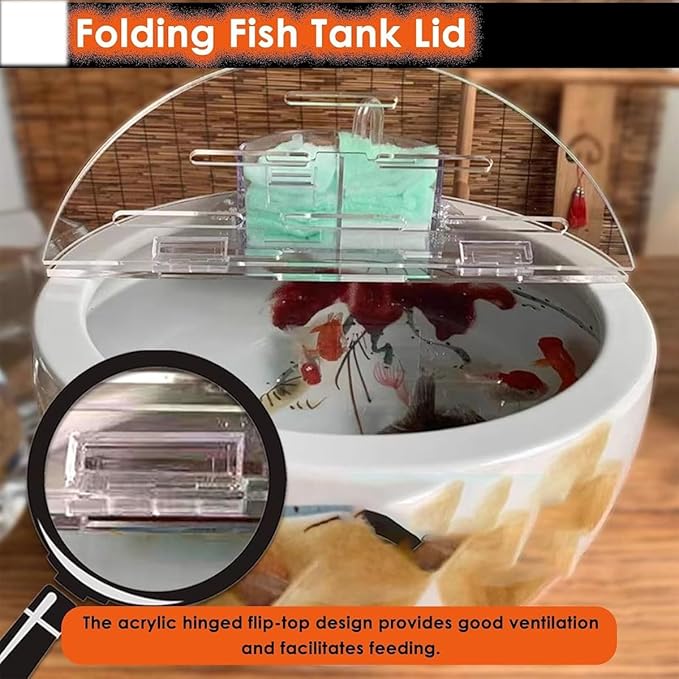 Acrylic Aquarium Lid - Cat-Proof Round Fish Tank Cover, Customizable Terrarium Anti-Jump Hood with Holes & Hinges, Folding Flip-Top Design for Easy Access