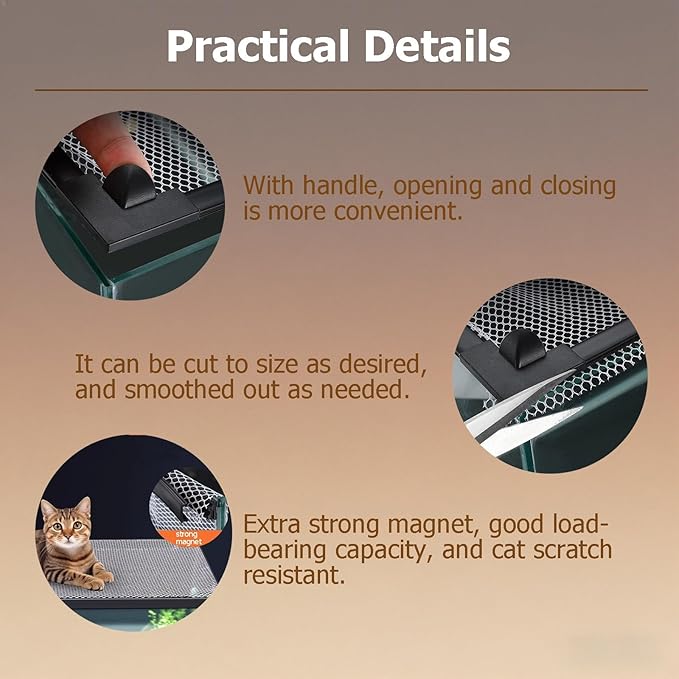 Magnetic Fish Tank Cover Net, Aquarium Lid Mesh Top Hood Cut to Any Size Ventilation Transparency Anti-Jumping Aquarium Cover