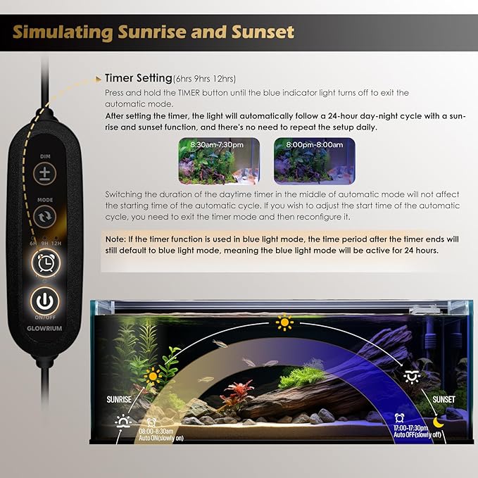 GLOWRIUM Aquarium Light, LED Full Spectrum Freshwater Fish Tank, infinitely dimmable, Fish Tank Light with auto-on/Off Timer (36-41 in)