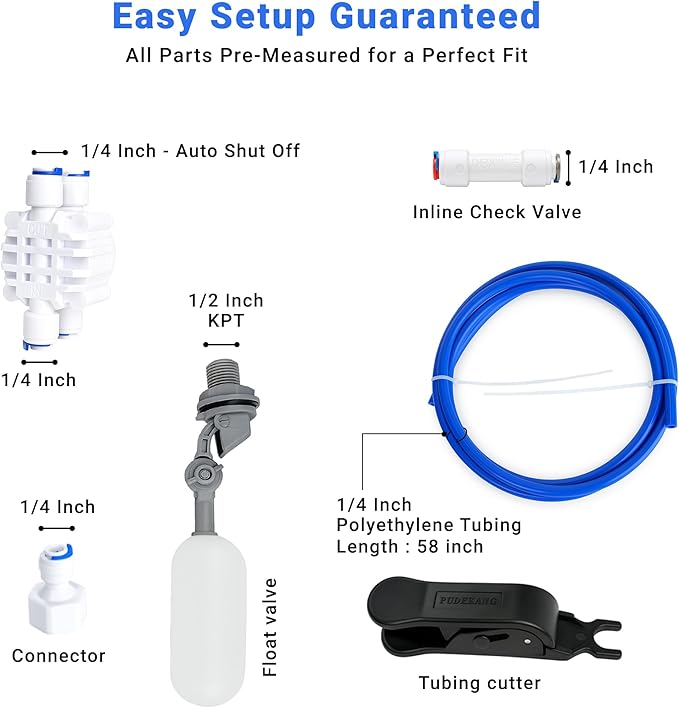 RO/DI Float Valve Kit for Reef Tank & Aquarium ATO – Auto Top Off System for Reverse Osmosis – Includes Shut-Off Valve, Float and check Valves, Tubing & Cutter