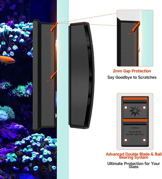 Elyron Dual Scraper Magnetic Aquarium Cleaner,Strong Magnetic Fish Tank Cleaner & Aquarium Algae Scraper for Glass/Acrylic Tanks, All-In-One Fish Tank Glass Cleaning Tool