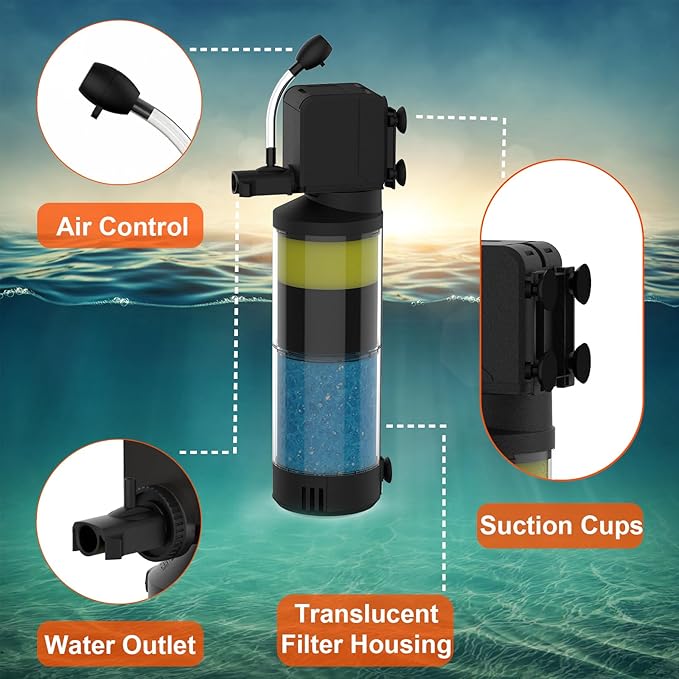 AquaMiracle Aquarium Filter for 10-40 Gallon Aquariums, Fish Tank Filters Turtle Filter Internal Power Filter 3-Stage Filtration with Aeration/Rainfall Modes