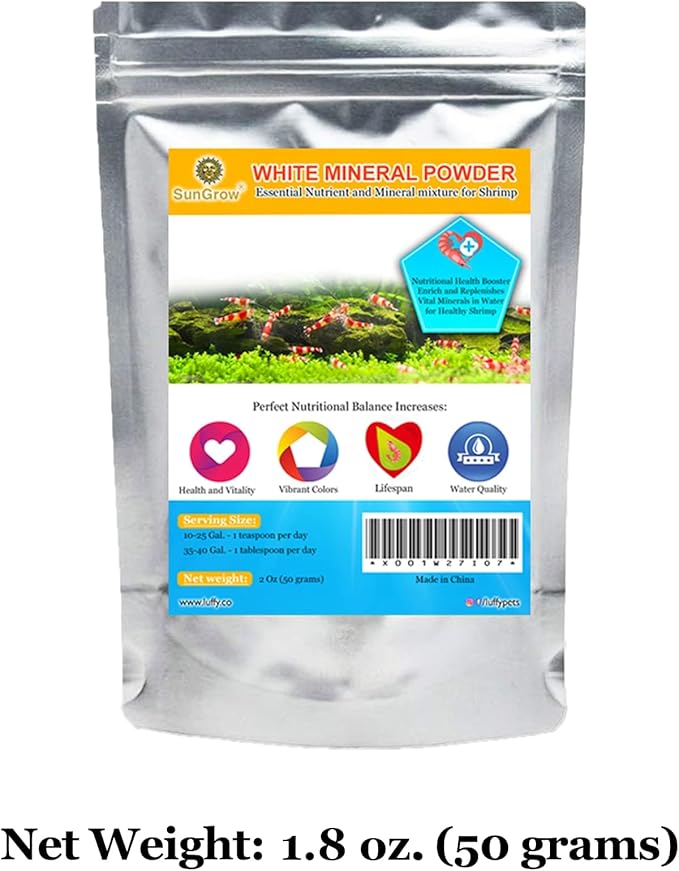 SunGrow Shrimp Calcium White Powder, Supports Healthy Molting, Improves Shell Color, Growth & Strength, Enhances Water Quality, Breeding Support, Essential Mineral for Freshwater Shrimp, 1.8 oz