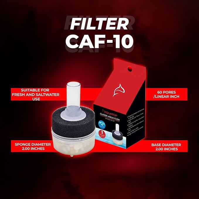 Aquatop Internal Sponge Filter for Aquariums – for Tanks Up to 10 Gallons, Easy to Clean and Maintain, Economical and Durable Filtration, CAF-10