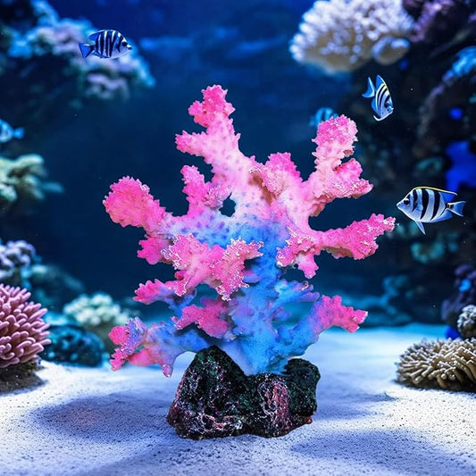 Polyresin Coral Ornament for Fish Tank Decorations,Aquarium Landscape Decor - Safe for Saltwater & Freshwater,Blue&Pink