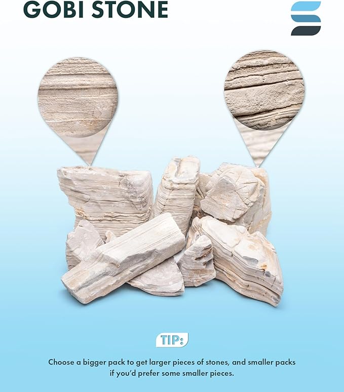 SubstrateSource Natural Aquarium Stones - Light Greyish Cream w/Layered Folds, Smooth Surface, Freshwater Aquascaping Rocks, Shrimp & Betta Fish Tank Decor, Canyon/Valley Layouts - Gobi Desert, 10 LB
