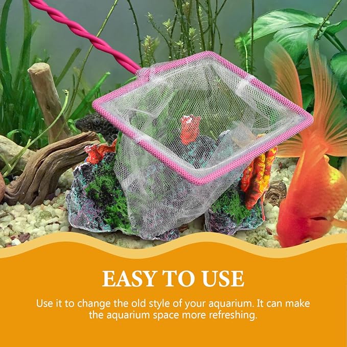 POPETPOP Aquarium Fish Net 19.3 Inch Long Handle Fine Mesh Fishing Scoop Net for Fish Tank Freshwater and Saltwater Use Durable Wire Core Frame