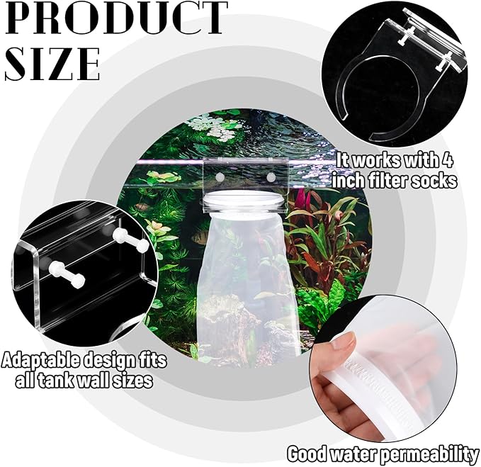 8 Pcs 4 Inch Ring Filter Sock 200um Micro Aquarium Nylon Filter Bags and 1 Pcs 4" Acrylic Pre Sump Sock Holder Aquarium Socks for Tank Sump Saltwater Freshwater