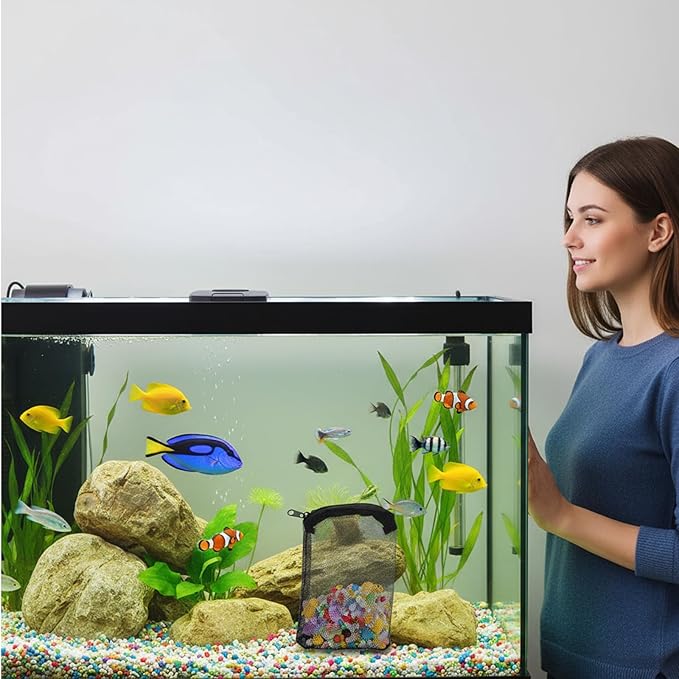 20Pcs Reusable Aquarium Media Bag, Aquarium Filter Media Bags, Fine Mesh Bag with Zipper for Tank Aquarium, 2 Colors (6" x 4")