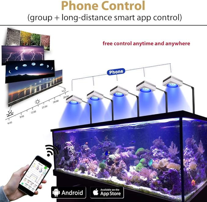 PopBloom 5PCS RL90 Led Aquarium Light for Coral Reef, Smart-APP Control Reef Led Light Aquarium Marine Lighting Fish Tank Light for 240-300CM Saltwater SPS/LPS Reef Aquarium(5 Light with Arm Kit)