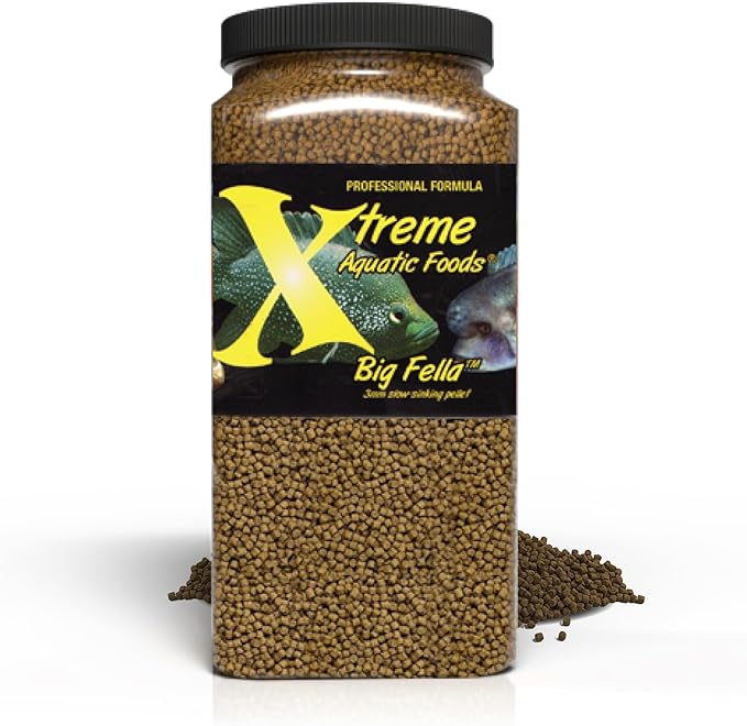 Xtreme Big Fella 3.0mm Pellets: Professional Nutrition for Medium to Large Cichlid/Community Fish - Boost Immune & Digestive Health, Color & Energy, Max Protein Fish Food – USA Farm Grown (64oz)
