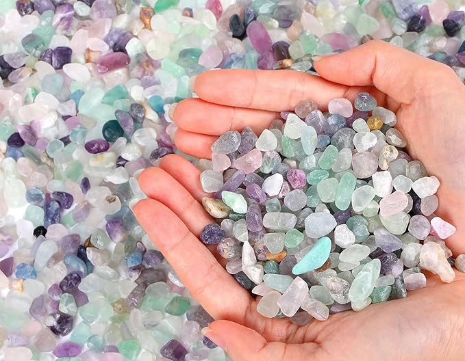 1lb Fluorite Crystal Aquarium Gravel Polished Tumbled Stones Irregular Shaped Crystal Chips Bulk Natural Gemstone Rocks Vase Filler Fish Tank Gravel Home Decoration (450 Gram)