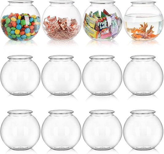 Okllen 12 Pack Plastic Ivy Bowls, 16 Oz Round Fish Bowl Unbreakable Vases Bowls for Home Decor, Carnival Games, Candy, Party Favors, Centerpiece, BPA Free, Clear