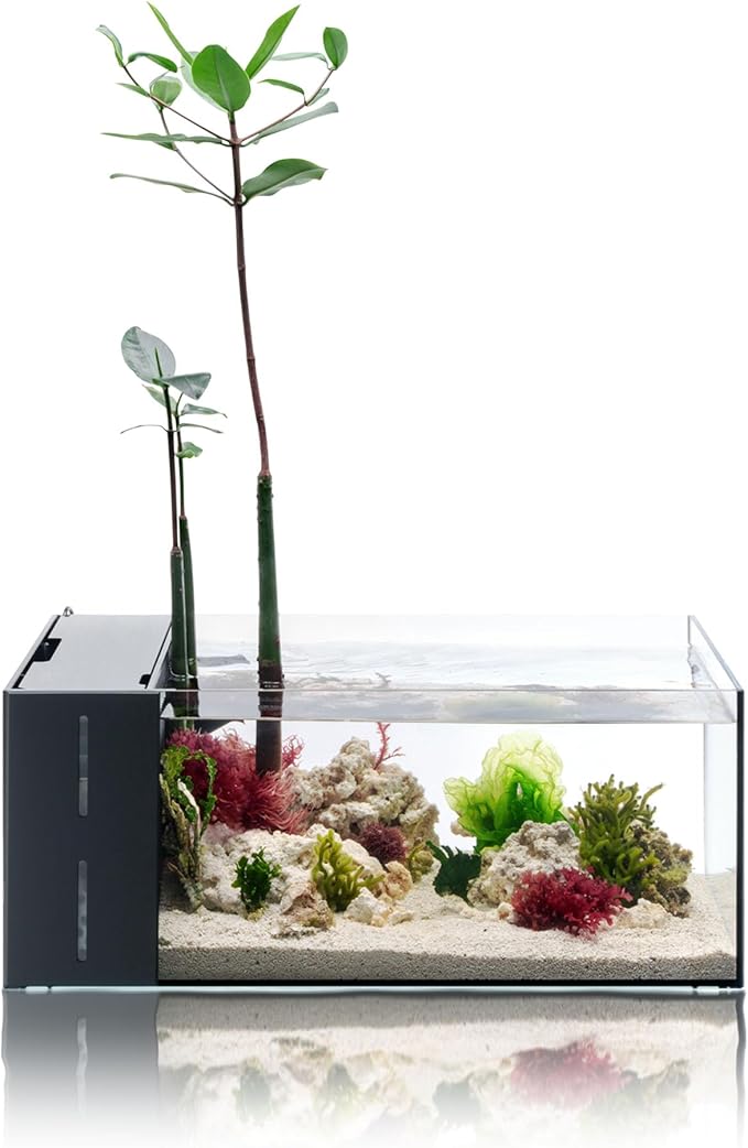 Ultum Nature Systems Dual AIO - Freshwater/Saltwater Compatible, All in One Rimless Tank with Triple Chamber Filtration System, Integrated Filter Aquarium with Leveling Mat - 6 Gallon, 45SA, Black
