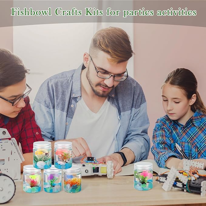 FoldTier 12 Set Fishbowl Craft Kit with Plastic Fish Bowl Floating Fake Goldfish Aquarium Plant Glow in The Dark Rock Seashell Mini Fish Tank Decoration Accessories for Party Supplies School Classroom