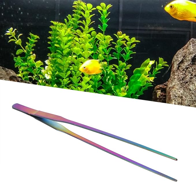 TITA-DONG 27cm Reptile Feeding Tongs, Rainbow Color Aquarium Tweezers Stainless Steel Fishbowl Long Tweezers, Aquascaping Tools for Hold Worms, Reptiles, Lizards, Bearded Dragon(27cm Straight Clip)
