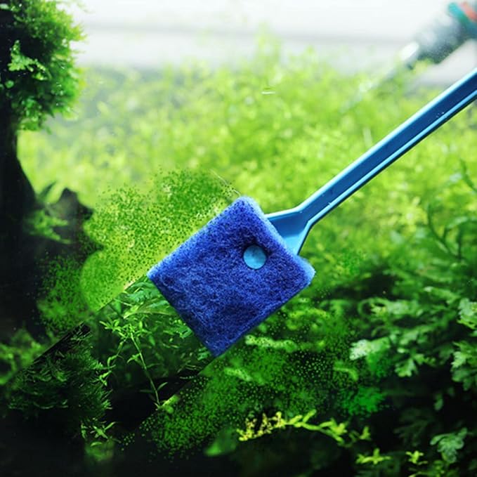 Aquarium Fish for Algaes Brush Double-Sided Sponge Handle Cleaner for Glass Aquariums Home Kitche, Green