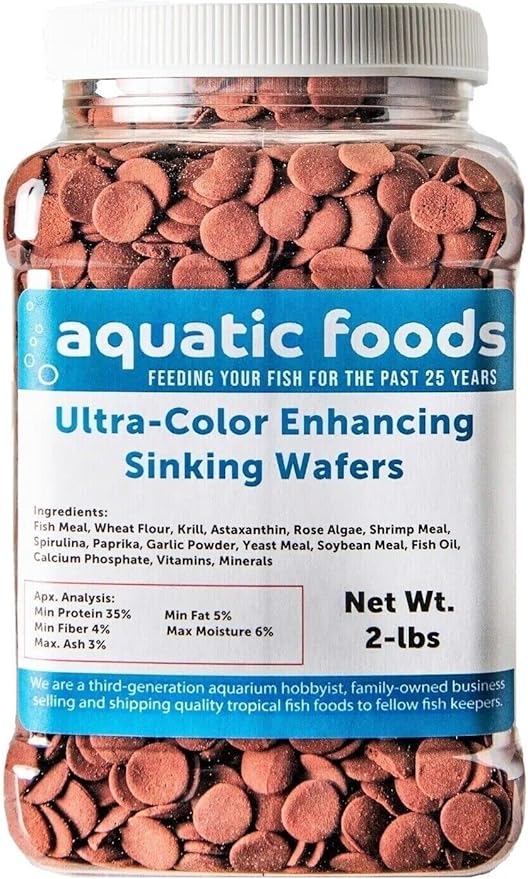 Ultra-Color Enhancing 12mm - 1/2" Small Sinking Wafers for Bottom Fish, Shrimp, Snails, Crabs, Crayfish, All Tropical Fish...2-lb Med Jar