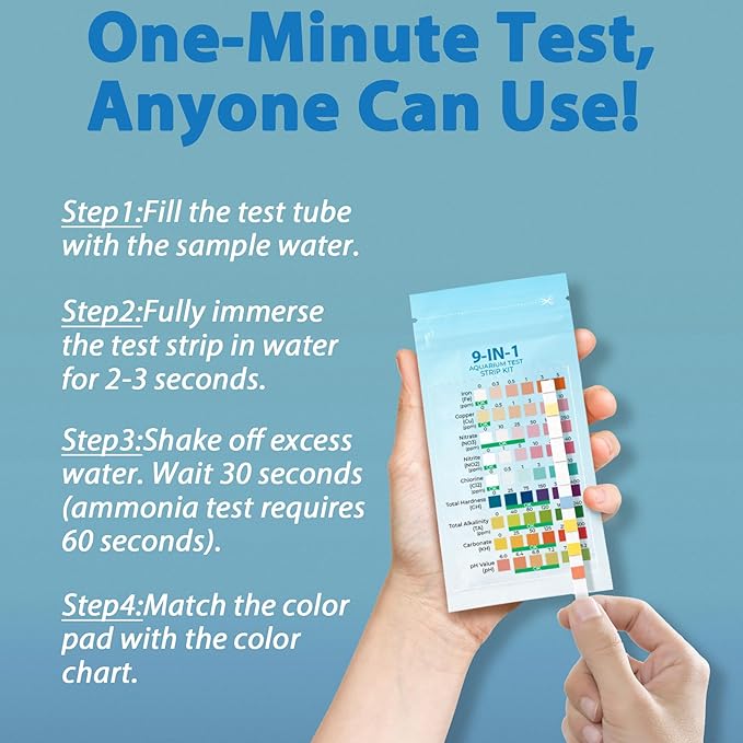 10-in-1 Ammonia Test kit Aquarium (25 Multi-Test + 25 Ammonia Strips) for Freshwater & Saltwater | Aquarium Test Strips for Fish Tank,Ponds | Test Nitrate,Nitrite,Hardness,pH & More.