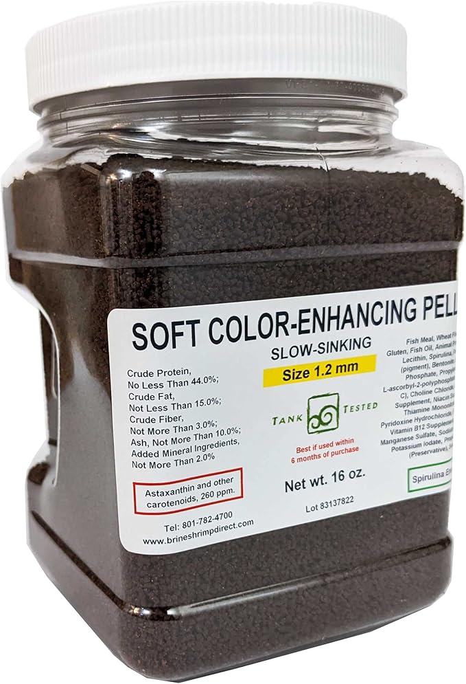 Brine Shrimp Direct Soft Color-Enhancing Pellet 1.2mm, 16 oz. for Fish & Axolotl