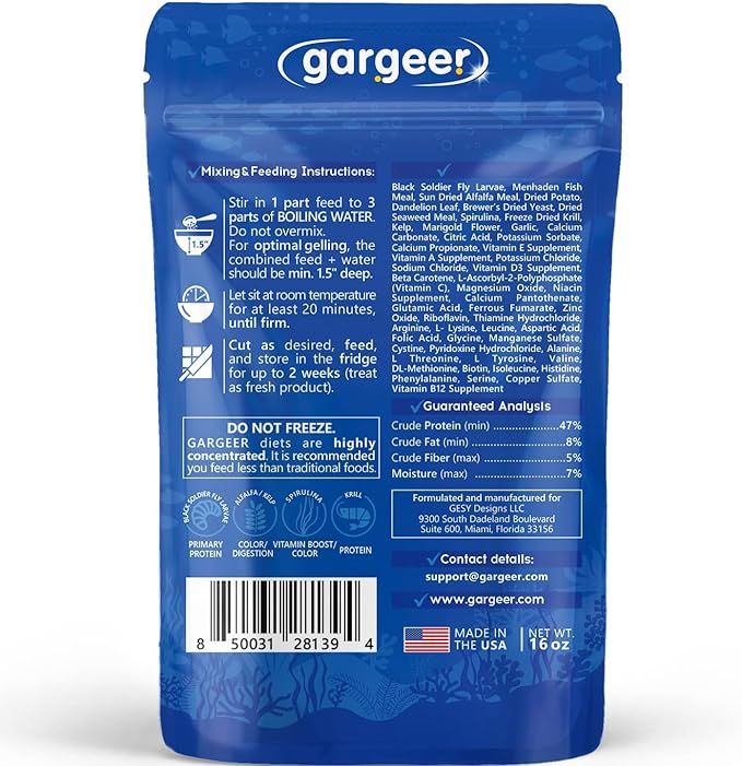 Gargeer 16oz African Cichlid Fish Food for Advanced Breeders. Complete African Cichlid Gel Diet for Both Juveniles & Adults. Made in The USA Using Premium Ingredients, Wild Nutrition Gourmet Formula