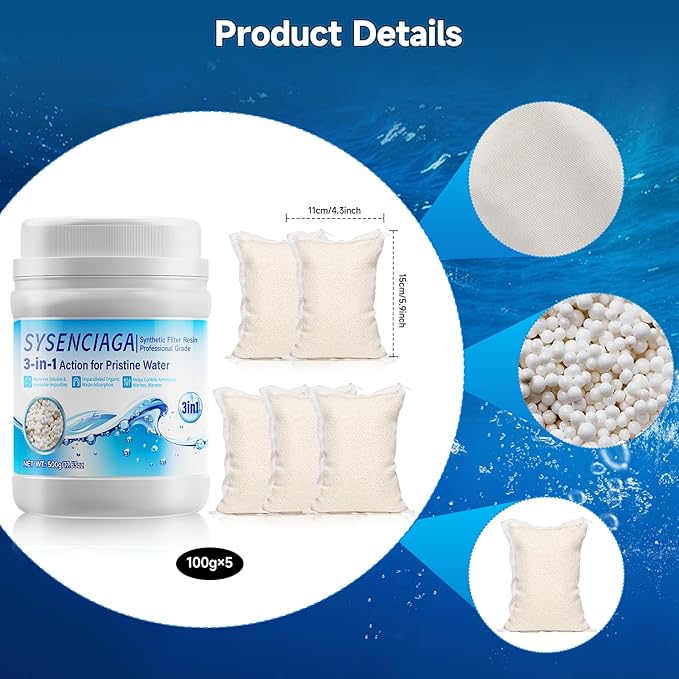 Aquarium Filter Resin 500g - Removes Tannins & Odor, Helps Control Ammonia & Nitrates, Crystal Clear Water for Freshwater/Saltwater Fish Tank, Turtle Pond (with Mesh Bag)