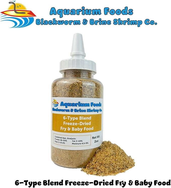 6-Type Baby Blend- Bloodworm, Brine Shrimp, Plankton, Mysis, Tubifex, Krill, for Tropical Fish Fry, Babies, Guppies, Tetras, Bettas, Nano Fish…2oz Squeeze Bottle