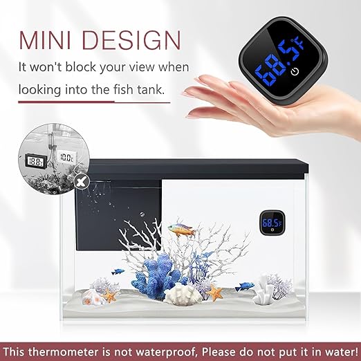 LOFICOPER LED Digital Aquarium Thermometer, Stick-on Fish Tank Thermometer with Built-in Battery, for Fish, Axolotl, Turtle, Reptiles