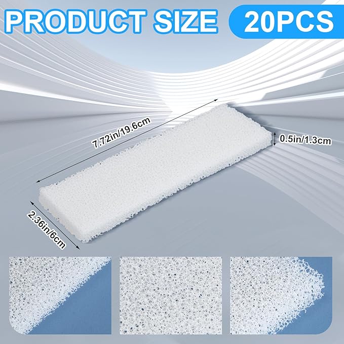 Nosiny 20 Pcs Filter Pad Compatible with Fluval U3 Underwater Sponge Aquarium Filter Media Replacement Accessories Compatible for Aquarium, Fish Tank