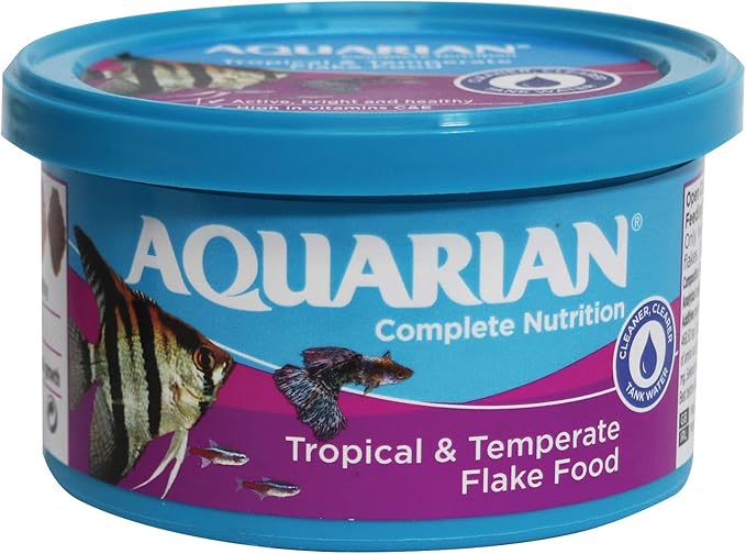 AQUARIAN Complete Nutrition, Aquarium Tropical Fish Food Flakes, 25g Container