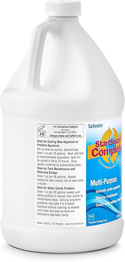TLC Products StartSmart Complete Saltwater Aquarium Cycle Starter & Beneficial Nitrifiers, Supports Clear Water & Biofiltration, Reduces Excess Sludge, 1 Gallon (3.78 L)