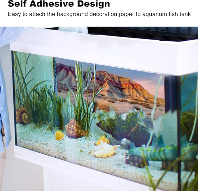 SYH&AQYE Aquarium Background Sticker, Aquarium PVC Poster Mountain Desert Pattern Self Adhesive 3D Decoration Paper (91 * 50cm)