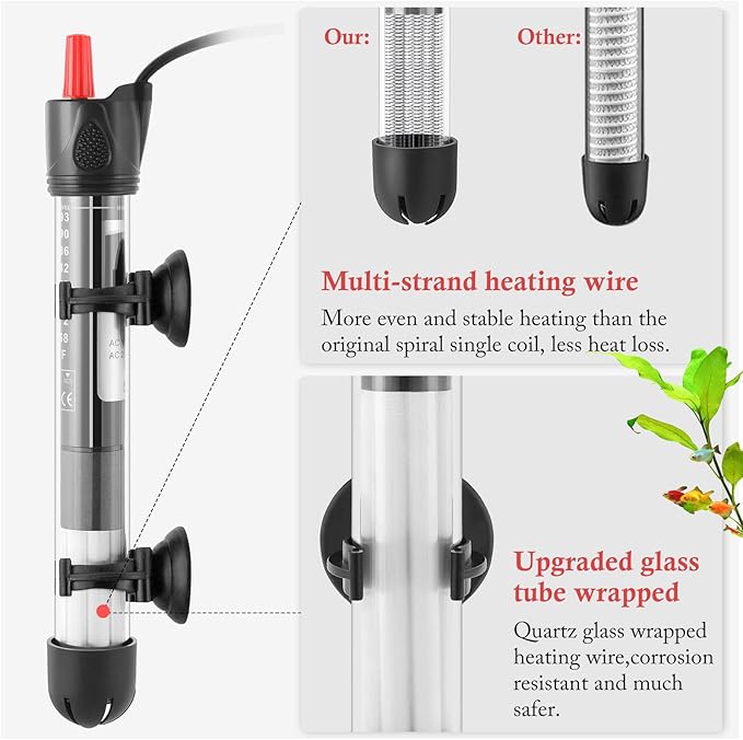 FEDOUR Aquarium Heater 50W 100W 300W, Submersible Glass Fish Tank Heater for Fresh and Salt Water (50W)