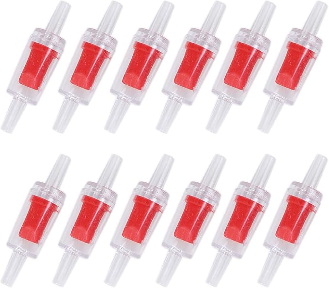 ALEGI Aquarium Air Tubing Accessories Non-Return Valves,Check Valve for 3/16 '' Fish Tank Air Line (Red 12 pcs)
