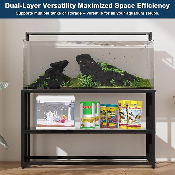 Urban Deco 55-75 Gallon Fish Tank Stand 900LBS Capacity For Aquarium Stand Metal Fish Tank Stand 48.4"x19.7"x31.5" Dual-Layer Design Terrarium Stand Ideal for Home and Office, Black