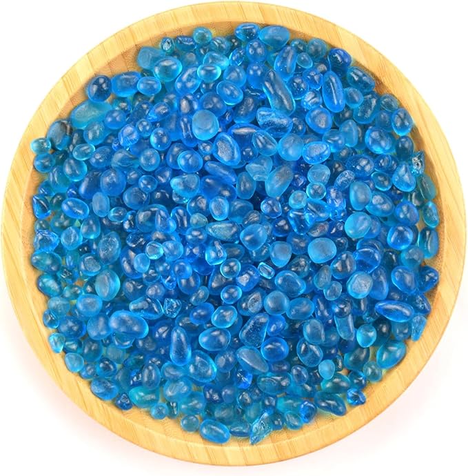 Glass Stones, 1Lb/460g Irregular Sea Glass Pebbles Non-Toxic Artificial Crystal Gemstones for Aquarium Turtle Tank Vase Filler Terrarium Flowerpot Decoration, Lake Blue