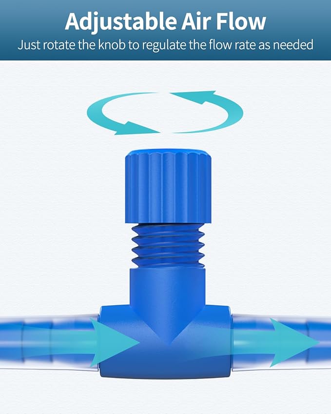 Pawfly Aquarium Air Control Valves for 3/16" ID Airline Tubing Single Way Plastic Air Flow Controllers Regulators Adjustable Blue Hose Connectors Air Pump Accessories for Fish Tanks, 10 Pack