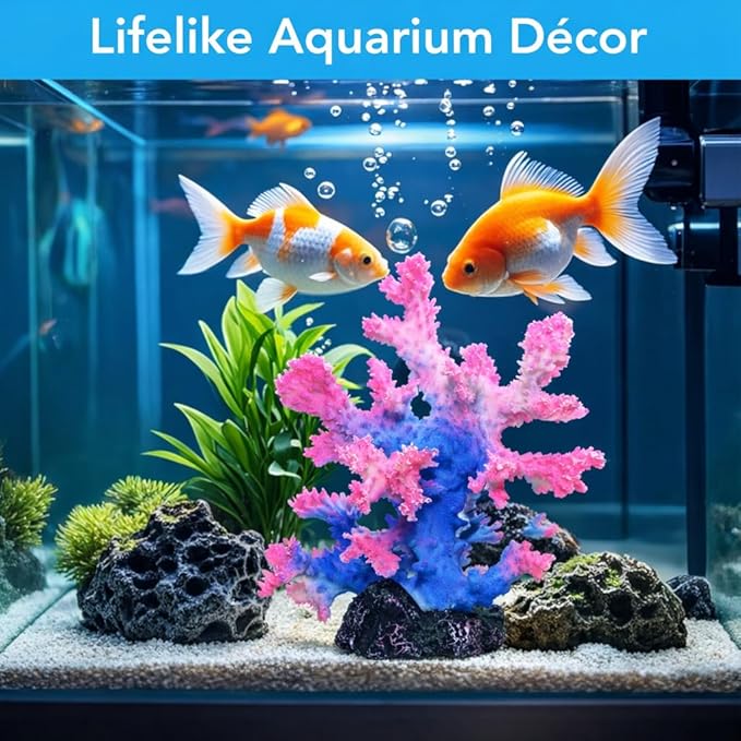 Polyresin Coral Ornament for Fish Tank Decorations,Aquarium Landscape Decor - Safe for Saltwater & Freshwater,Blue&Pink