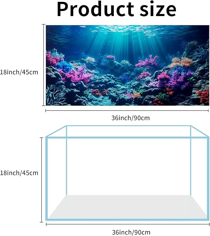 COMSUN 3 Pack Aquarium Background, 36x18 inches Polyester Aquarium Background, Cloth Fish Tank Background, Undersea Corals Sunshines & Rock Aquatic Plants