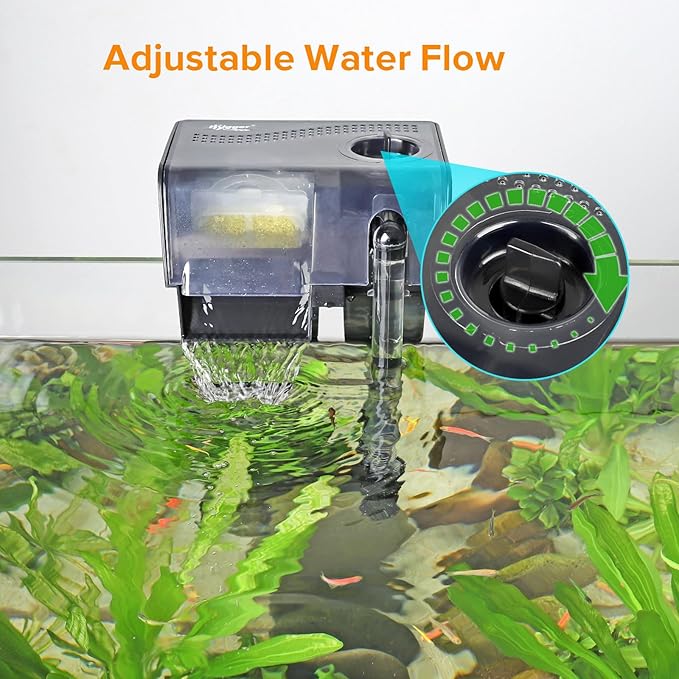 hygger Hang On Back Aquarium Filter 5W 132GPH For 10-30 Gallon Quiet Power Fish Tank Filter Multi-stage Filtration Adjustable Waterfall HOB Filter with 4 Cartridges & Extension Pipe, Fresh & Saltwater