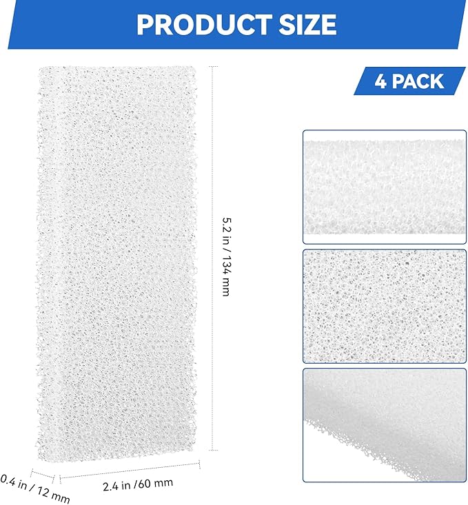 Aquarium Filter Bio Foam Pads Compatible with Fluval U2 Underwater Filter, A486 Replacement Filter Foam for Fish Tank, Filter Sponge Media for Freshwater and Saltwater Tanks, 4 Pack