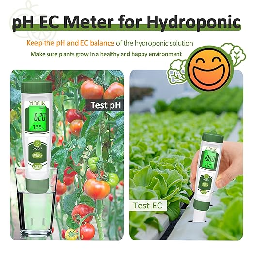 YINMIK pH EC Meter for Water Hydroponics, PPM Meter for Nutrients, Measure pH PPM Conductivity Temperature of Hydroponic Garden Water and Nutrient Solution, EC pH TDS Meter for Water, Aquarium, Pool