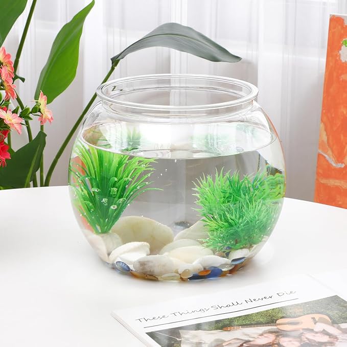 balacoo Clear Round Desktop Fish Tank 8.66X8.66X6.88In Plastic Fish Bowl Aquarium for Goldfish Turtles Hydroponic Plants Home Office Decor