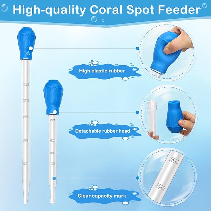 5 in 1 Aquarium Coral Feeder Kit, Luxiv 2 Pcs 60ml and 30ml Aquatic Reef Feeding Dropper with 10in Extender Pipe, 2 Pcs Stainless Steel Straight and Curved Aquarium Tweezers for Feeding Tong (Black)