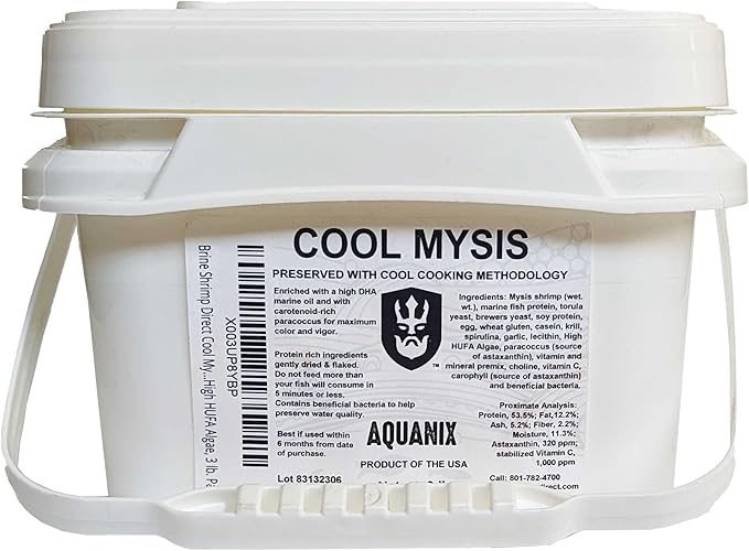 Brine Shrimp Direct Cool Mysis Tropical Fish Flake Enriched with High HUFA Algae, 3 lb. Pail