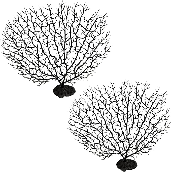 Tfwadmx Large Artificial Coral Plant Sea Fan Decor Black Fish Tank Decoration Aquarium Landscape 2 Pcs 5.9inch to 7inch