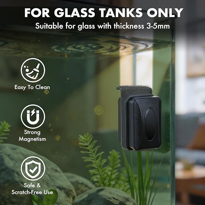 5PCS Small Fish Tank Cleaner Kit: 3-in-1 Algae Scraper with Blade & Sponge Brushes, Curved Aquarium Tweezers & 2" Magnetic Glass Cleaner for Nano Tanks up to 30cm/12 (10 Gallon & Under)