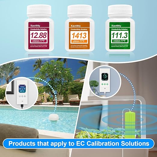 Kactoily EC Calibration Solution Kit (1413 μS/cm, 12.88 mS,111.3 mS/cm) Solution for Aquarium Monitor and Smart Pool Monitor