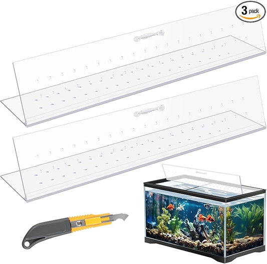 Sieral Aquarium Polycarbonate Canopy Set 2 Pcs 22.95 x 16.61 x 0.12 Inch for 75/90/110 Fish Tank with Center Brace Aquariums Cover Fish Tank Lid with a Hook Knife, Breathable Hole and Handle, Clear