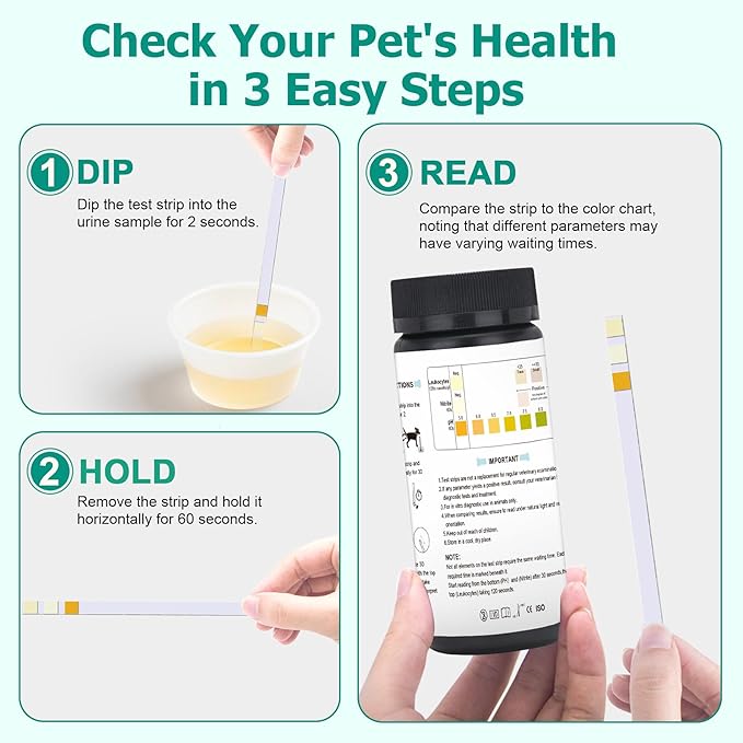 Urine Test Strips for Dogs Cats - 100 Counts Urinalysis Test Strips for Pets 3 in 1 Testing UTI Leukocytes pH Nitrite and More Dog Cat UTI Test Kit for Pets